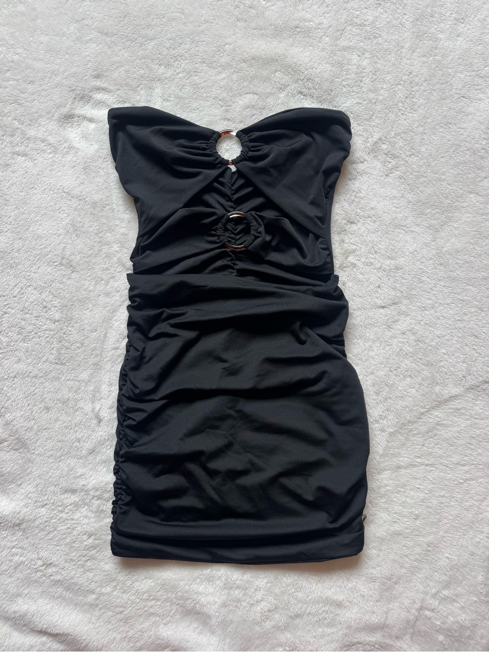 SHEIN Black Strapless Mini Dress with Front Ring Details